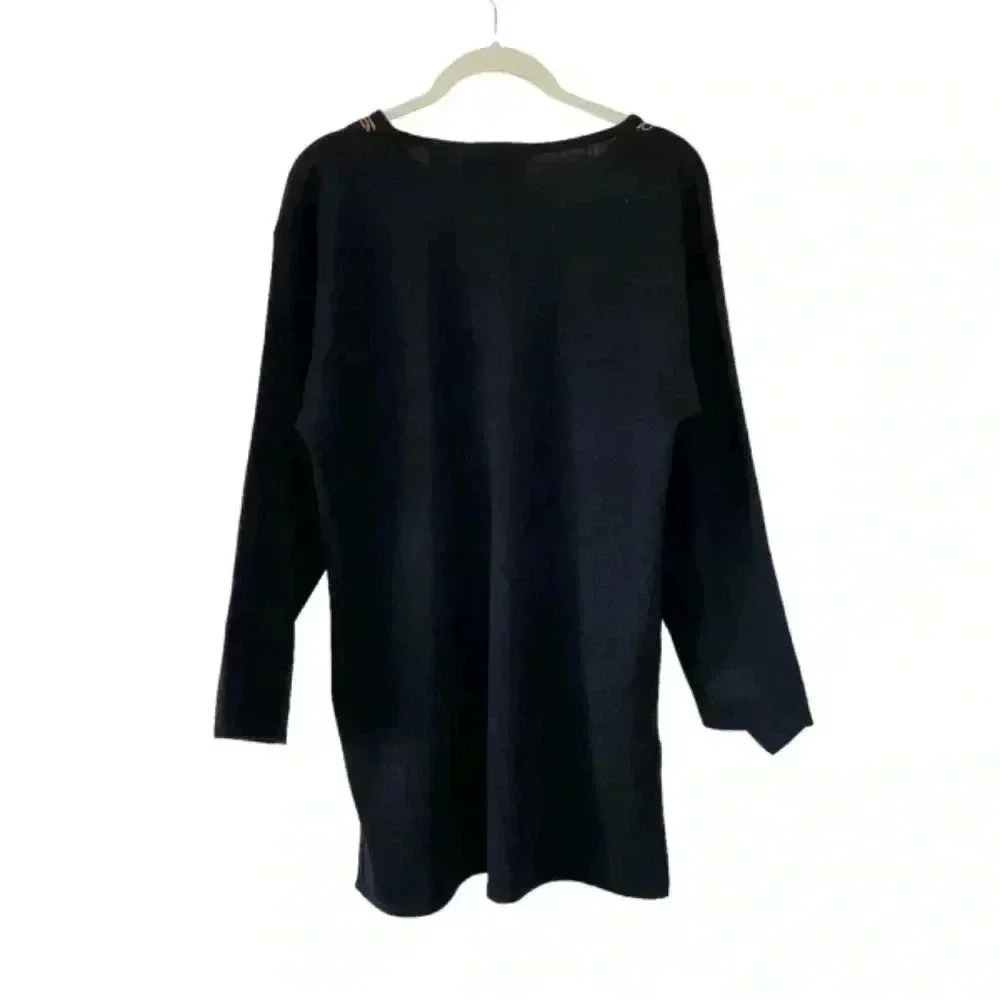 Carole Little Beaded Black Sweater Tunic Dress Size Medium Vintage Long Sleeves - Picture 2 of 9